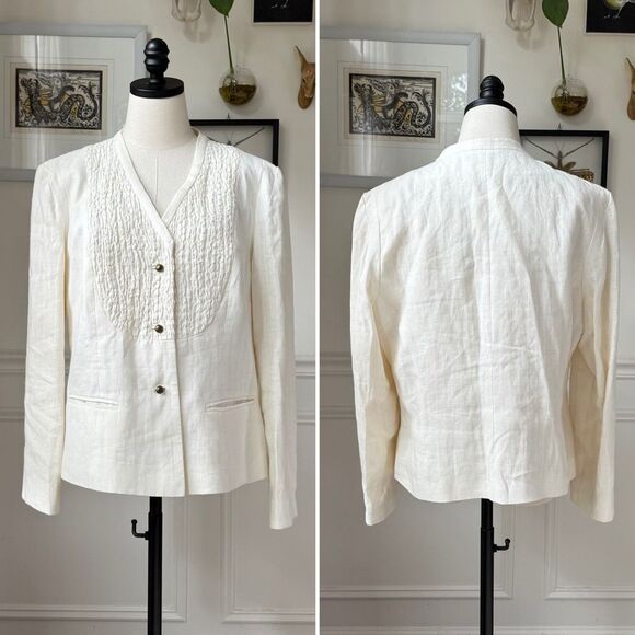 J Peterman Vvintage Inspired 100% Linen Ivory Button Front Blazer Jacket 16￼ - Picture 1 of 8
